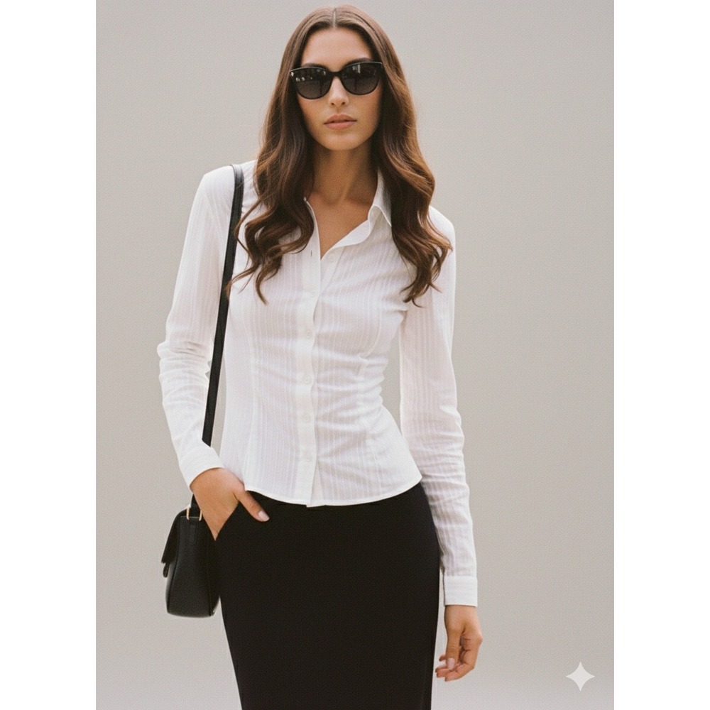 Princess Polly White Ribbed Button-Down Shirt